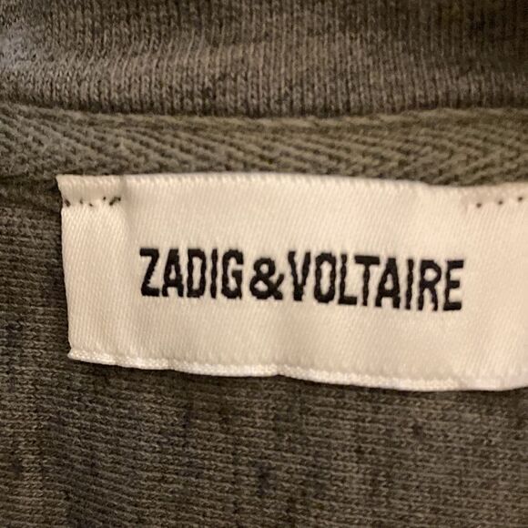 Zadig & Voltaire Army Green Distressed Logo Sweatshirt With Gold Painted Trim. - Picture 9 of 10